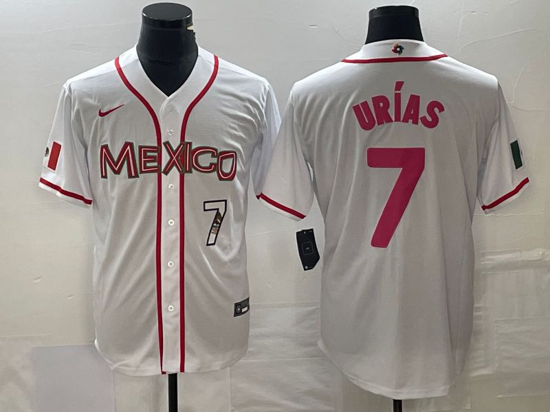 Men 2023 World Cub Mexico #7 Urias White pink Nike MLB Jersey